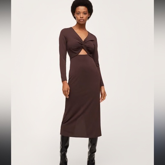 MANGO BROWN CUT-OUT LONG SLEEVE FORMAL DRESS SIZE 8 New w/ Tag - Picture 1 of 13